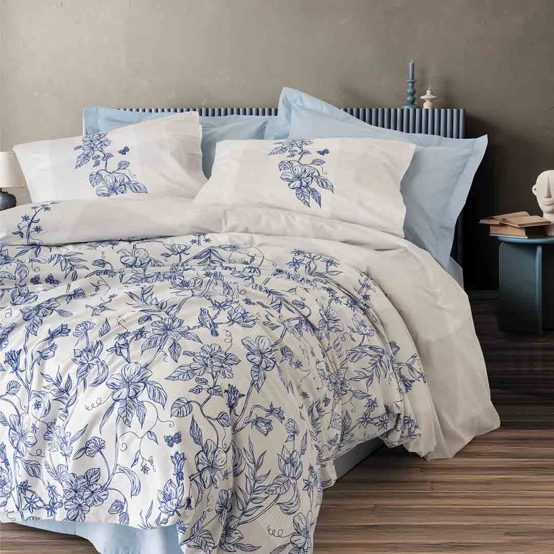 Linora - Син - Двоен Комплект - Ранфорс