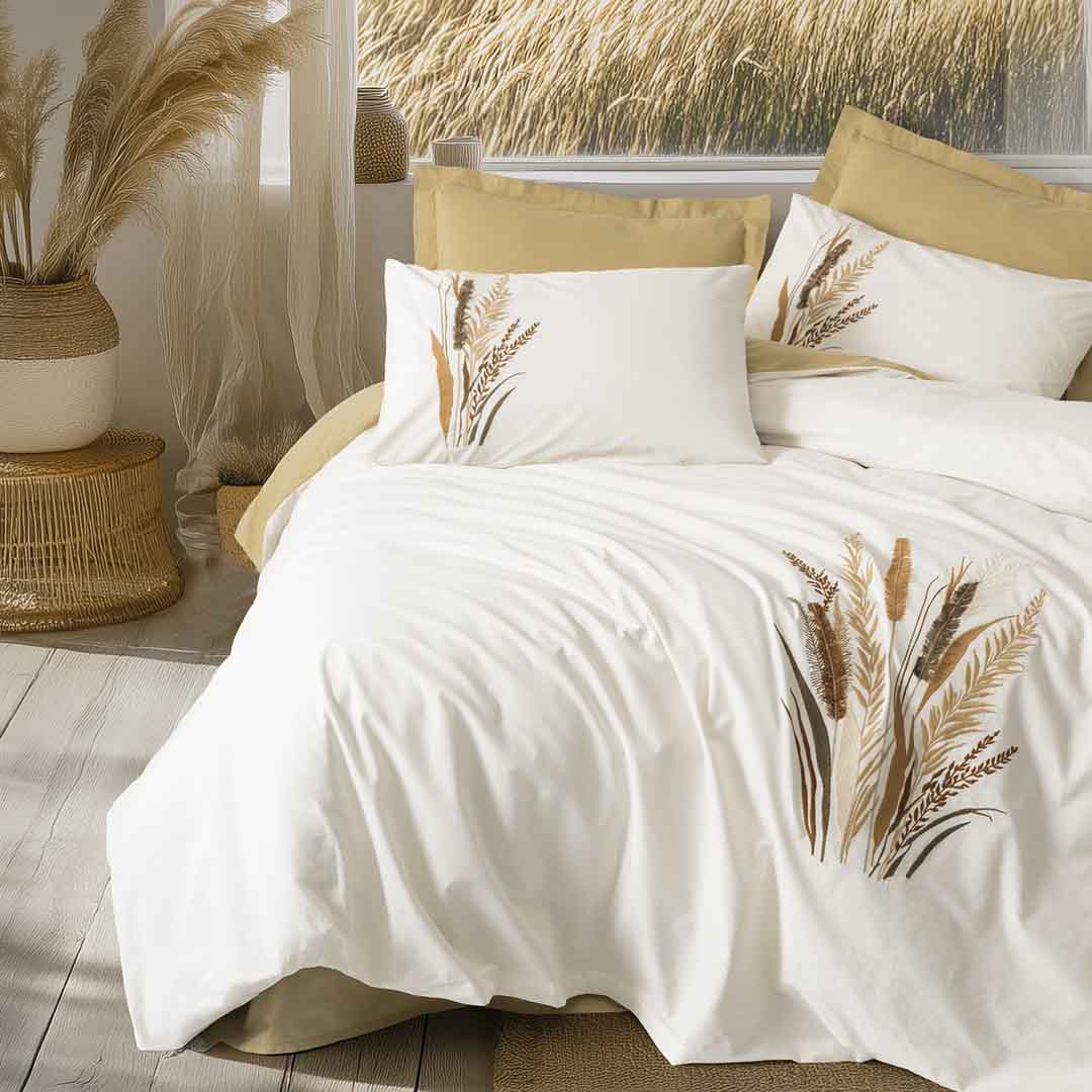 Alvora - Горчица - Двоен Комплект - Ранфорс Бродерия - 6 части