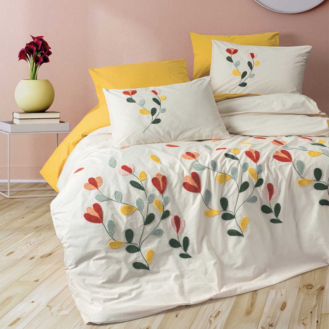 Nella - Двоен Комплект - Бродерия - Горчица