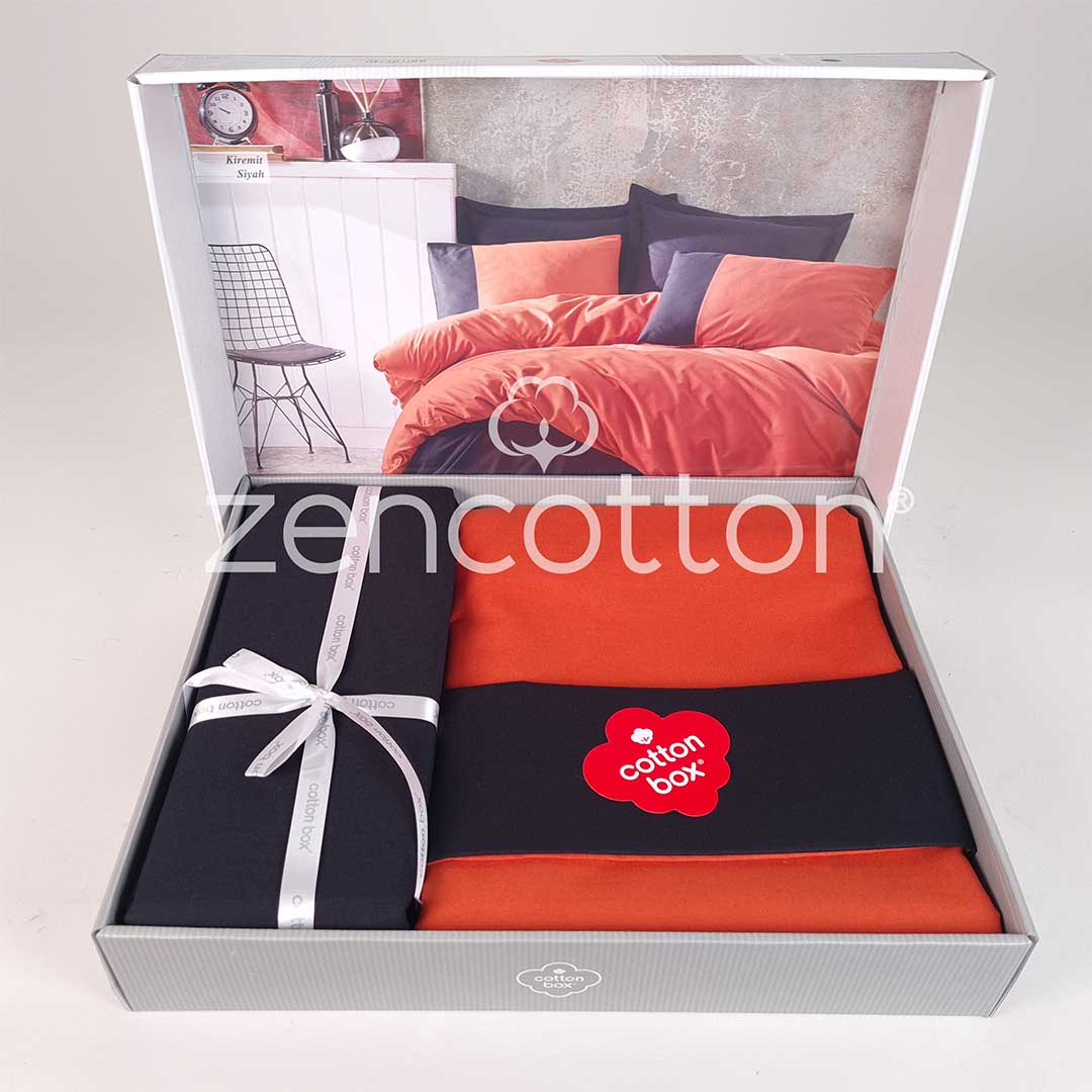 Plain - Керемид/Черен - Двойно Спално Бельо
