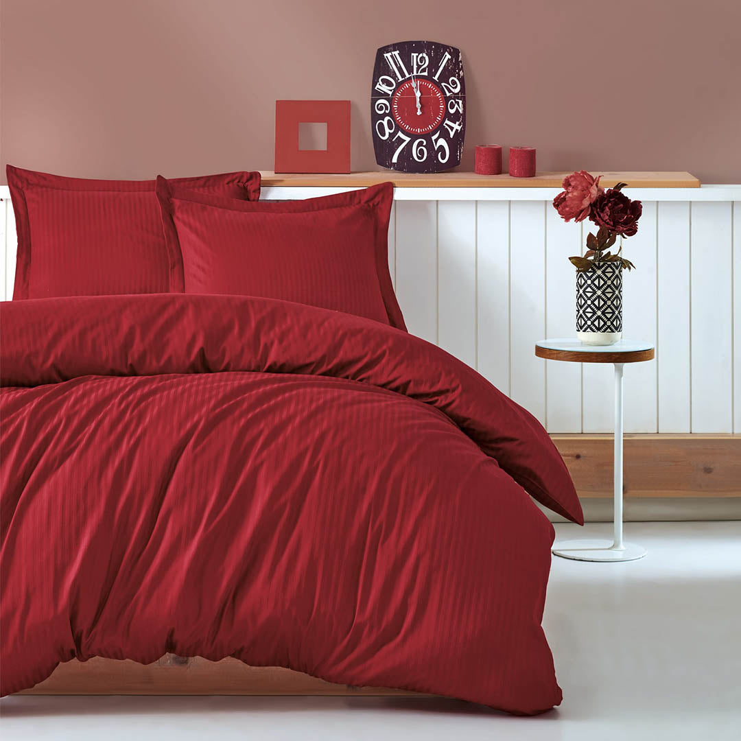 Stripe - Бордо - Двоен Комплект - Сатен