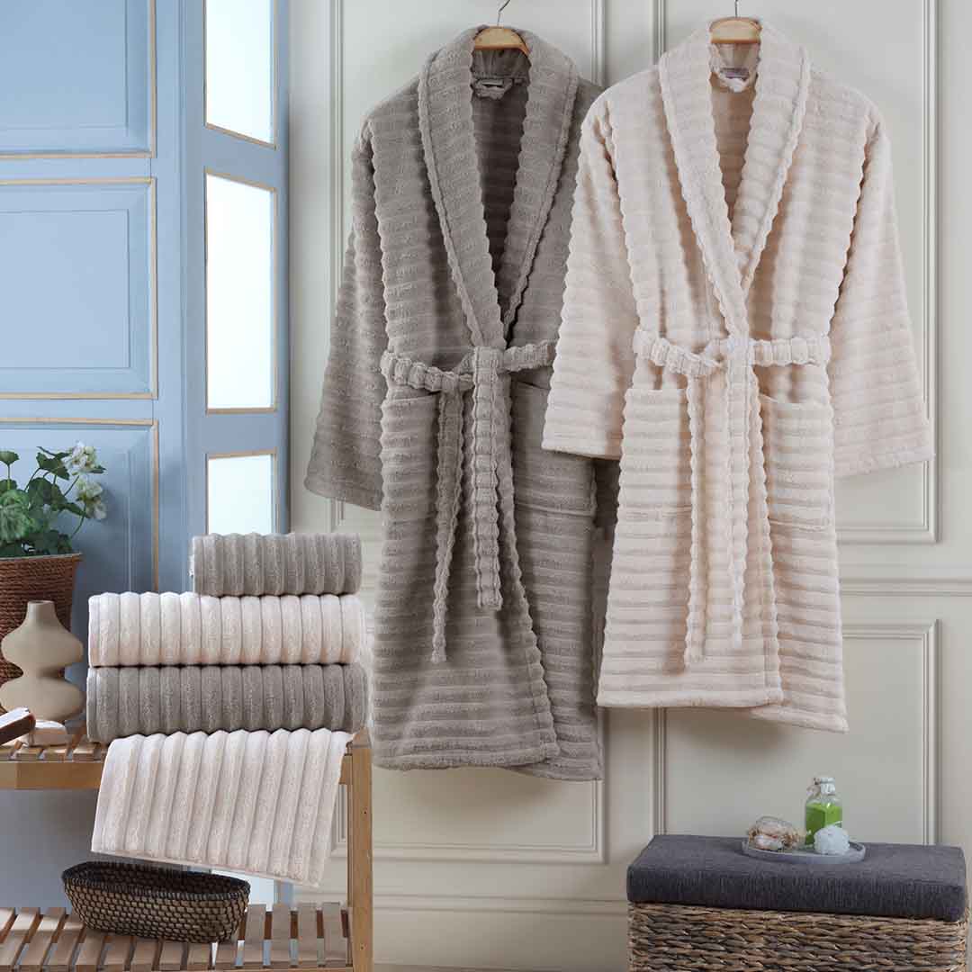 Vedra - Семеен Комплект - Халат/Хавлии - Крем/Беж