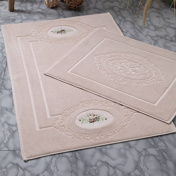 Beige Bathroom Floor Mat Damasco - Ozdilek