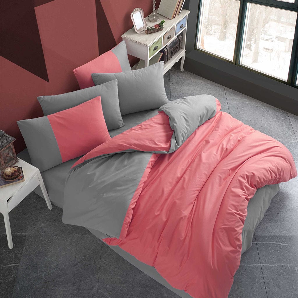 Diamond Coral Poplin Single Bed Linen Set - Hobby