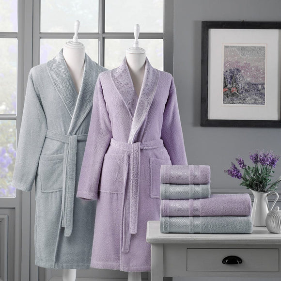 Luxury Bathrobe and Towel Set Dory Best Lilac Grey - Ozdilek