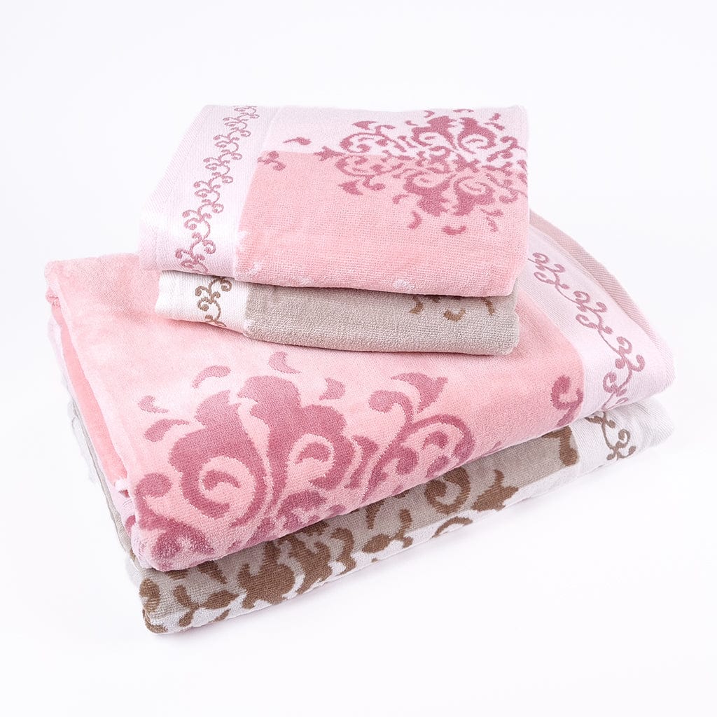Family Hand and Bath Towel Set Emily Beige Pink - Ozdilek