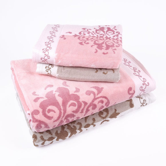 Family Hand and Bath Towel Set Emily Beige Pink - Ozdilek