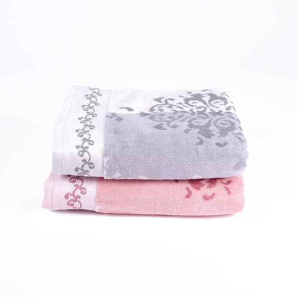 Bath Towel Family Set Emily Grey Pink - Ozdilek