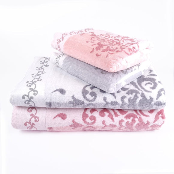 Family Hand and Bath Towel Set Emily Grey Pink - Ozdilek