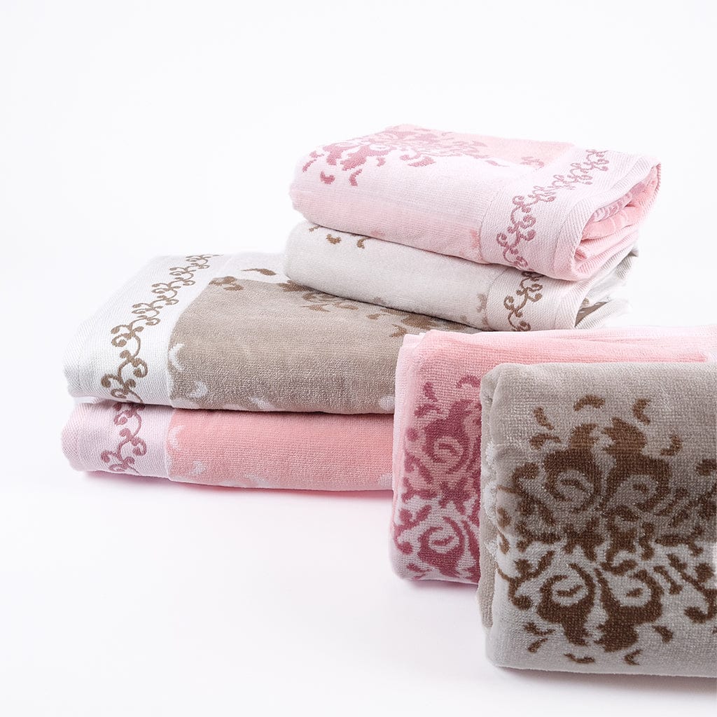 Family Hand and Bath Towel Set Emily Beige Pink - Ozdilek