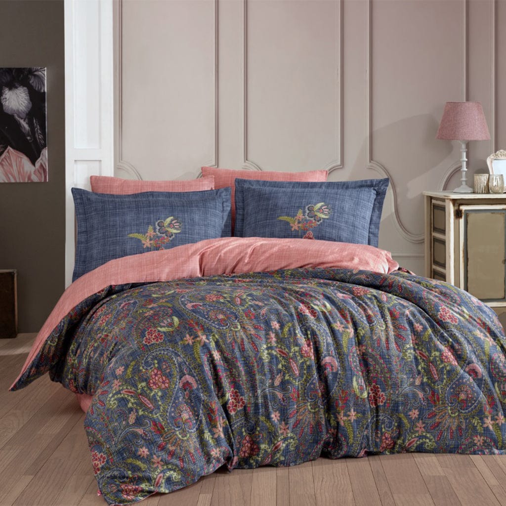 Satin Double Bedding Estela Navy - Hobby