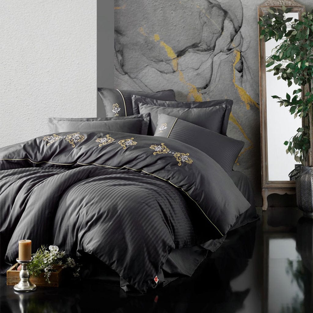 Satin Double Bedding Set King Anthracite - Cottonbox