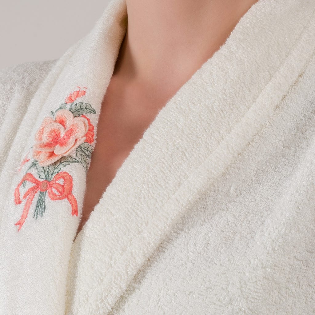 Embroidered Bathrobe Ecru - Cottonbox