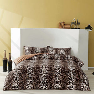 Satin Double Bedding Set Leopard Coffee - TAC