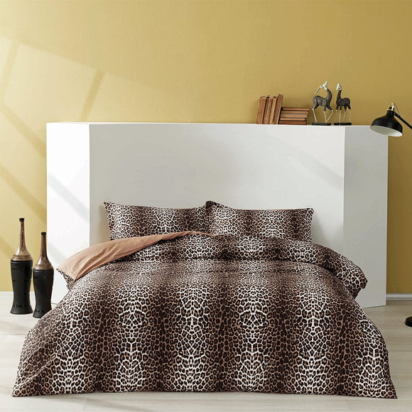 Satin Double Bedding Set Leopard Coffee - TAC