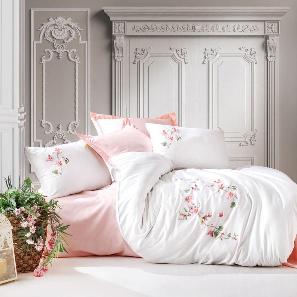 3D Embroidered Satin Double Bedding Set Luna Pudra - Cottonbox
