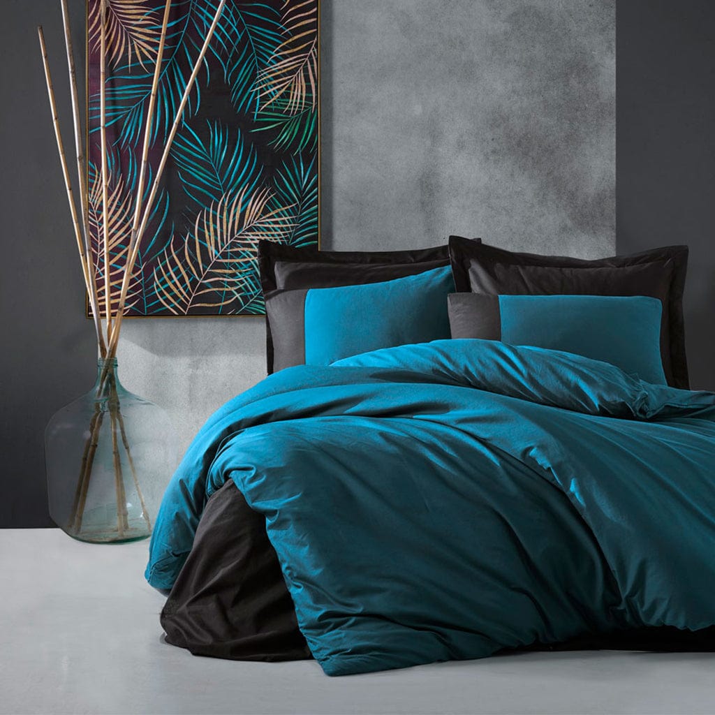 Double Bed Linen Set Plain Petrol - Cottonbox