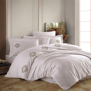 Azra Beige Embroidered Poplin Bed Linen Set - Hobby