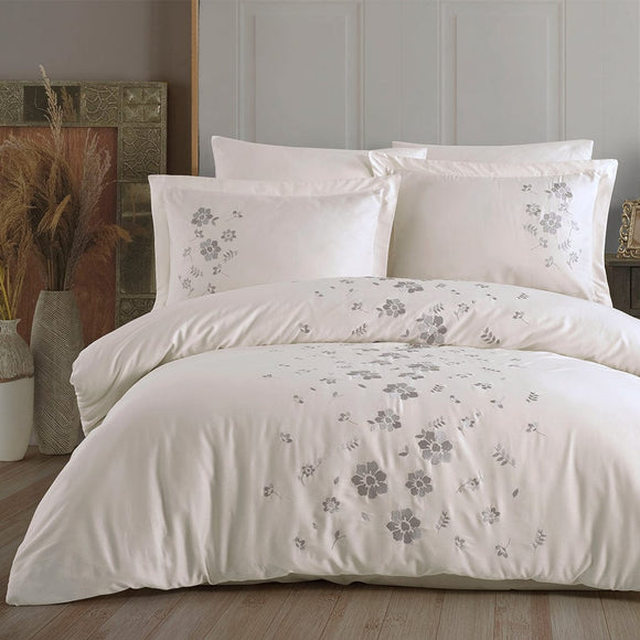 Ella Creme Embroidered Poplin Bed Linen Set - Hobby