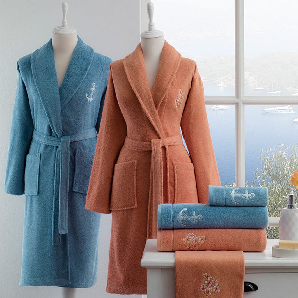 Rozen - Kомплект Халати и Хавлии - Син/Сьомга