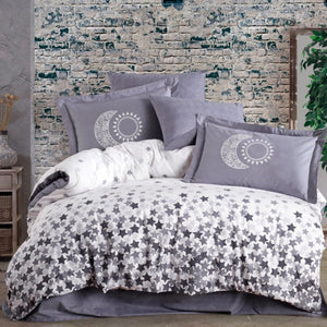 Stars Grey Poplin Bed Linen Set - Hobby