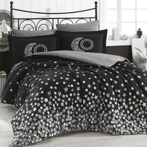 Stars Black Poplin Bed Linen Set - Hobby