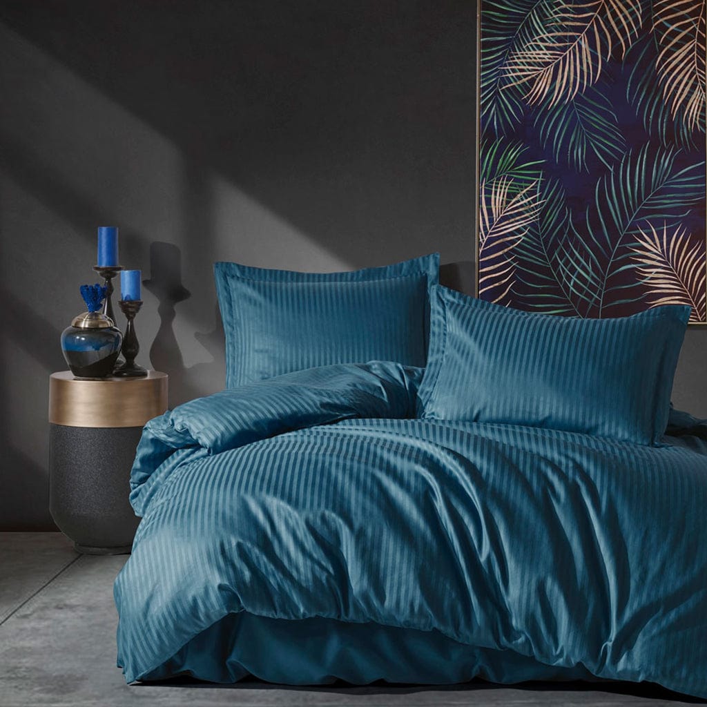 Satin Double Bedding Set Stripe Blue - Cottonbox