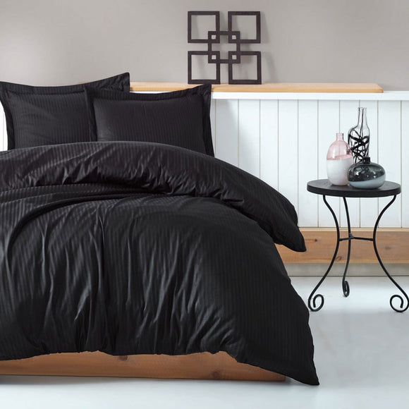 Satin Double Bedding Set Stripe Black - Cottonbox