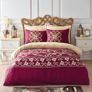 Satin Double Bedding Set Taylor Burgundy - Cottonbox