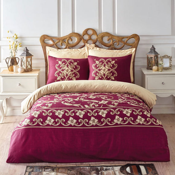 Satin Double Bedding Set Taylor Burgundy - Cottonbox