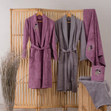 3D Embroidered Bamboo Bathrobe Set Violet Grey - Cottonbox