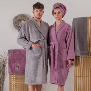 Embroidered Bamboo Bathrobe and Towel Set Violet Plum - Cottonbox