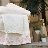 Hand Towel and Bath Towel Set Cream Pink 100% Cotton